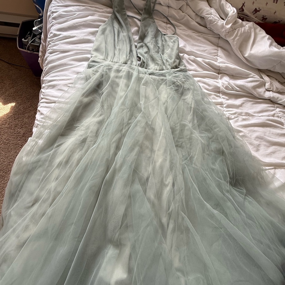 Hello Molly Dusty Blue Plunging V Tulle Dress - Picture 4 of 6